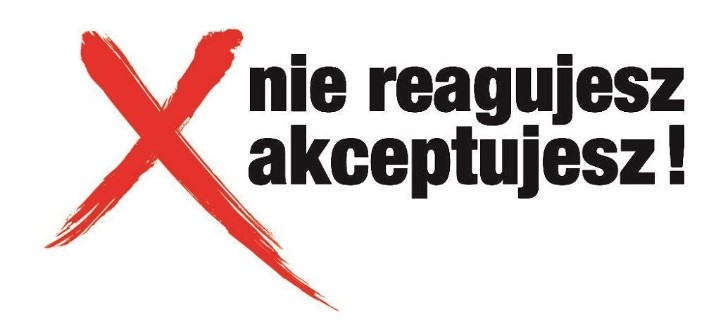 Napis na białym tle o treści: Nie reagujesz-akceptujesz.