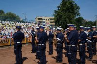 Dzień z mundurem dla najmłodszych w Pszczynie- 12 czerwca 2019 r.,Stadion Iskra, występ policyjnej orkiestry