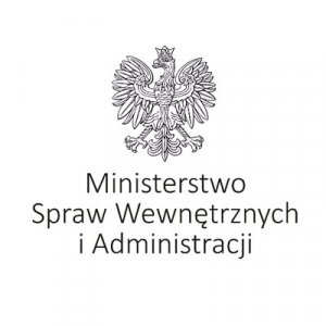 Zdjęcie czarno-białe przedstawiające logo Ministerstwa Spraw Wewnętrznych i Administracji