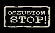 Biały napis na czarnym tle: oszustom stop!