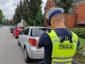 Zdjęcie przedstawia: osobę umundurowaną i auta.