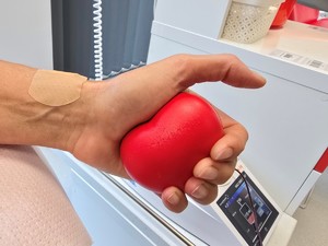 Zdjęcie przedstawia: dłoń, która zaciska czerwone serce.