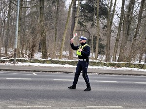 Zdjęcie przedstawia umundurowanego policjanta.