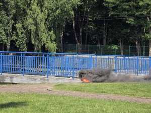 Zdjęcie przedstawia wspólne ćwiczenia służb na Jeziorze Goczałkowickim.